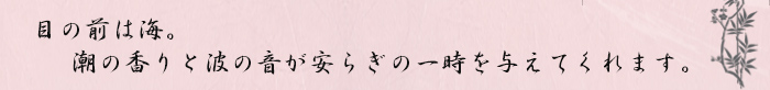 目の前は海。潮の香りと波の音が安らぎの一時を与えてくれます。